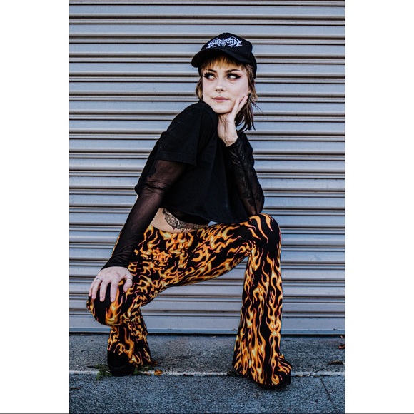 Smokin' Hot Fire & Flame Raceway Bell Bottoms - Picture 1 of 4